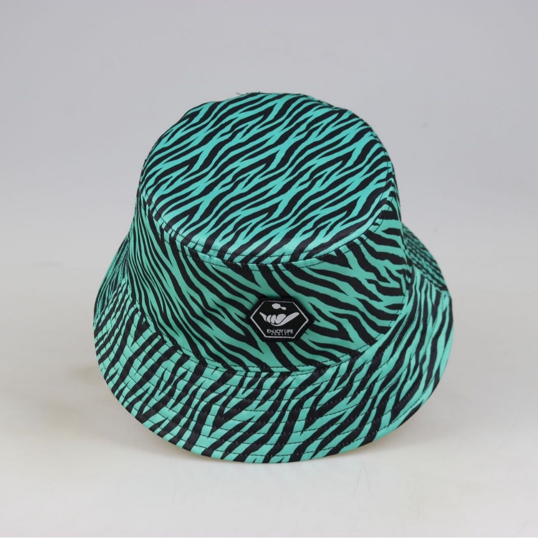 Reversible full print bucket hat with woven label