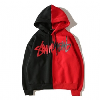 Custom Contrast Color Patchwork Clothing creen Print Cotton Fleece Black and Red Hoodie