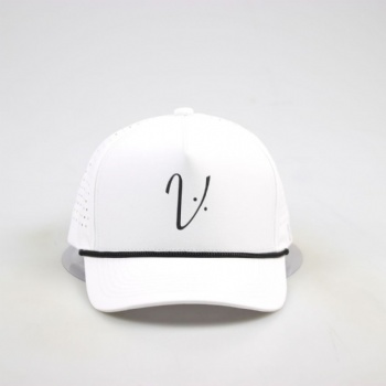 Silk Screen print logo waterproofed baseball cap with laser boring back panels